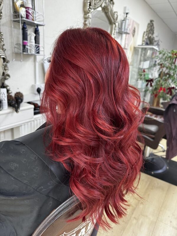 Glossy, freshly coloured and styled hair after Sharon's treatment