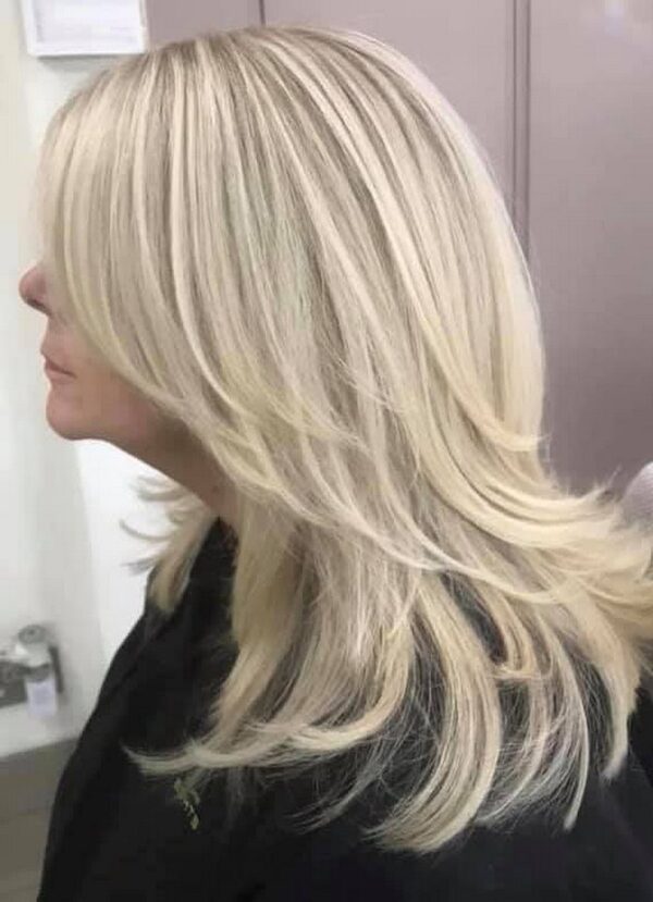 Blonde layers, coloured and finished by Sharon's Mobile Hairdressing